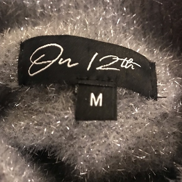 Our 12th Cropped Fuzzy Silver Sweater with Rhinestones and Pearls - Picture 10 of 11